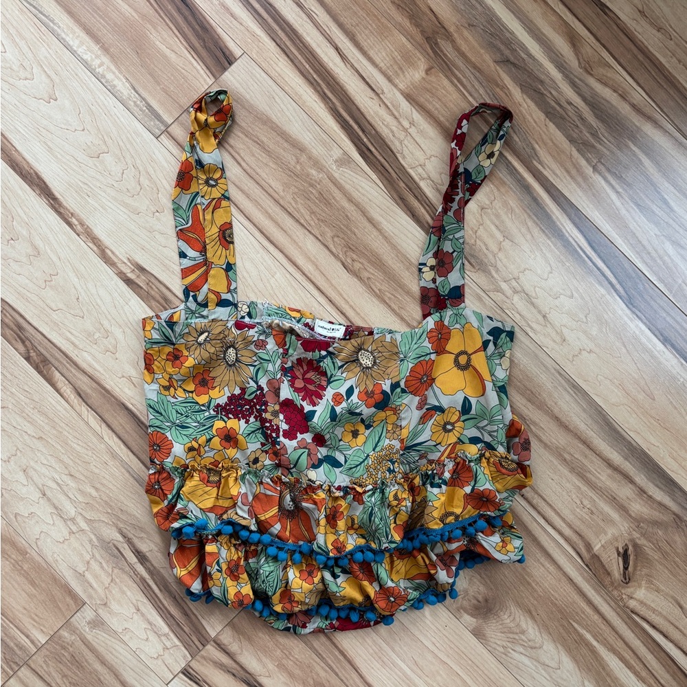 Natural Life Floral Boho Tote Bag Pom Pom Trim Colorful Hippie Purse - Picture 3 of 6